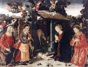 ANTONIAZZO ROMANO Nativity with Sts Lawrence and Andrew  kkk oil